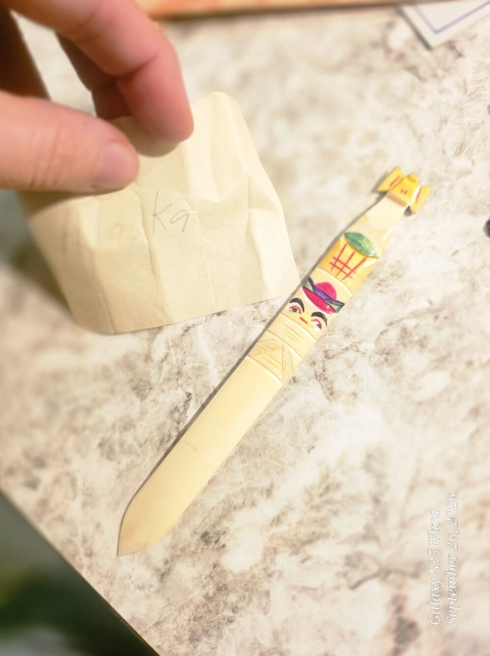 Hand-Painted Cream Wooden Letter Opener Feom Alaska Vintage Over 40 Yrs Old
